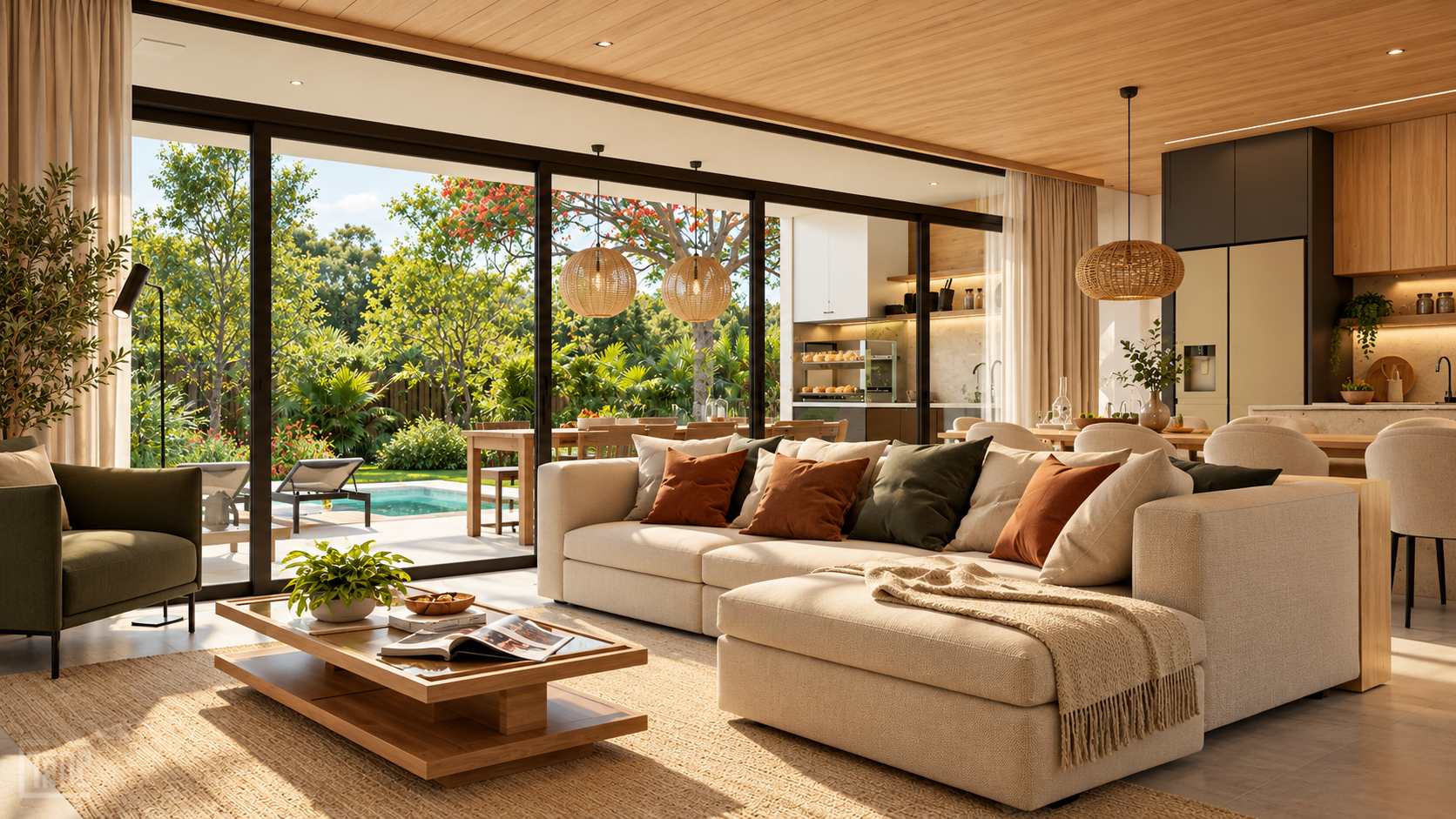 Warm living room with a fireplace and sofa